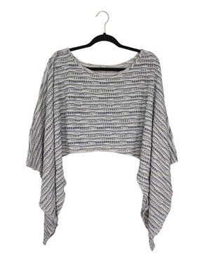 Free People Striped Open Knit Cropped Poncho Sweater Blue & White Small